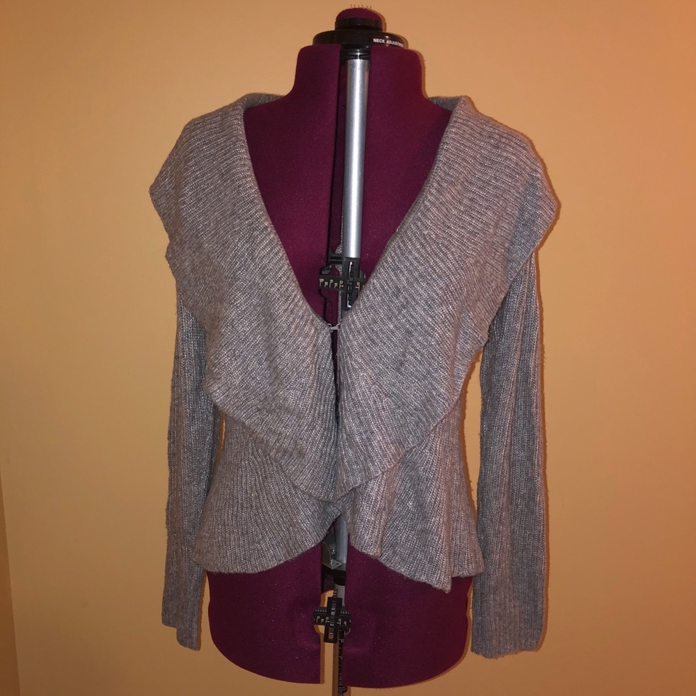 WHBM grey long sleeve cardigan w shawl neck line.